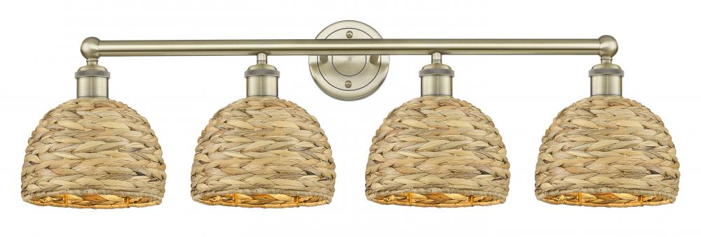 Woven Rattan - 4 Light - 35 inch - Antique Brass - Bath Vanity Light