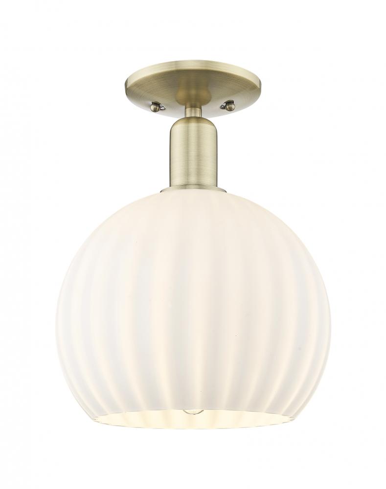 White Venetian - 1 Light - 10 inch - Antique Brass - Semi-Flush Mount