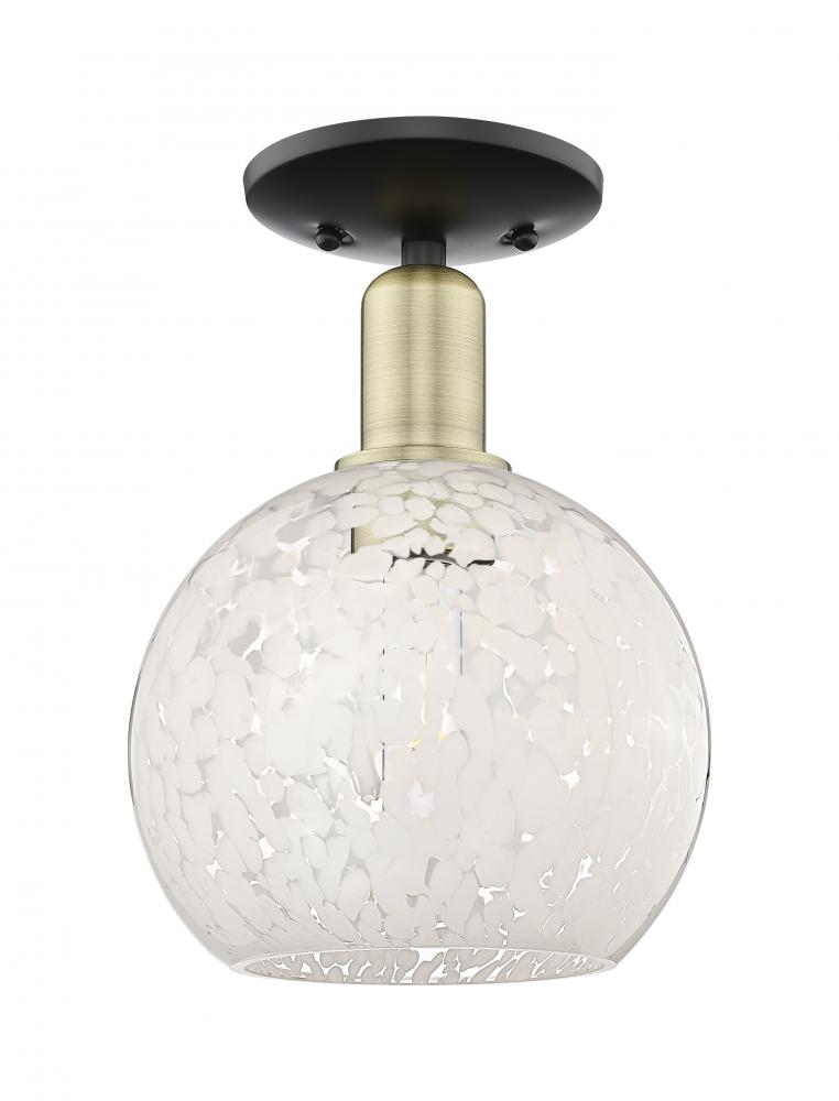 White Mouchette - 1 Light - 8 inch - Black Antique Brass - Semi-Flush Mount