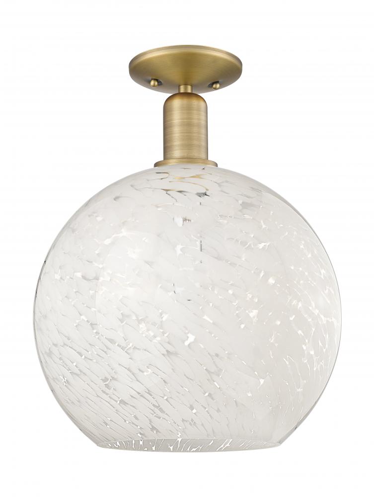 White Mouchette - 1 Light - 12 inch - Brushed Brass - Semi-Flush Mount
