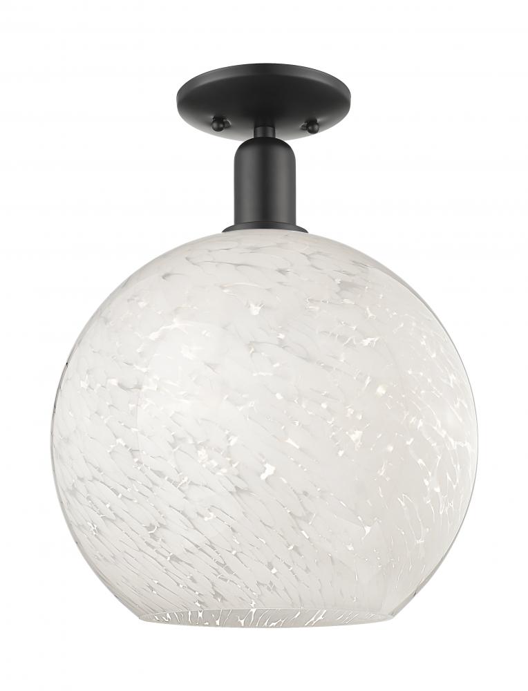 White Mouchette - 1 Light - 12 inch - Matte Black - Semi-Flush Mount