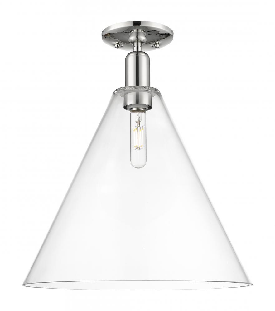 Berkshire Glass - 1 Light - 16 inch - Polished Nickel - Semi-Flush Mount