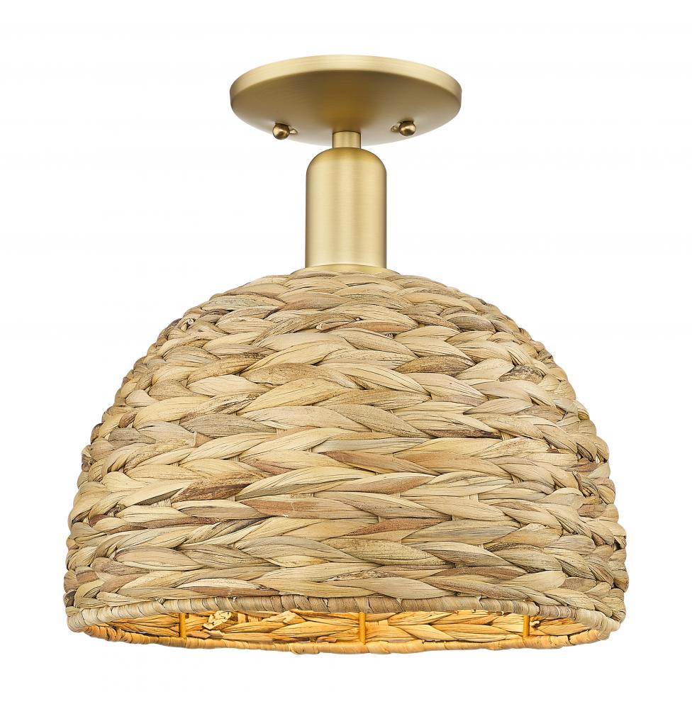 Woven Rattan - 1 Light - 12 inch - Satin Gold - Semi-Flush Mount