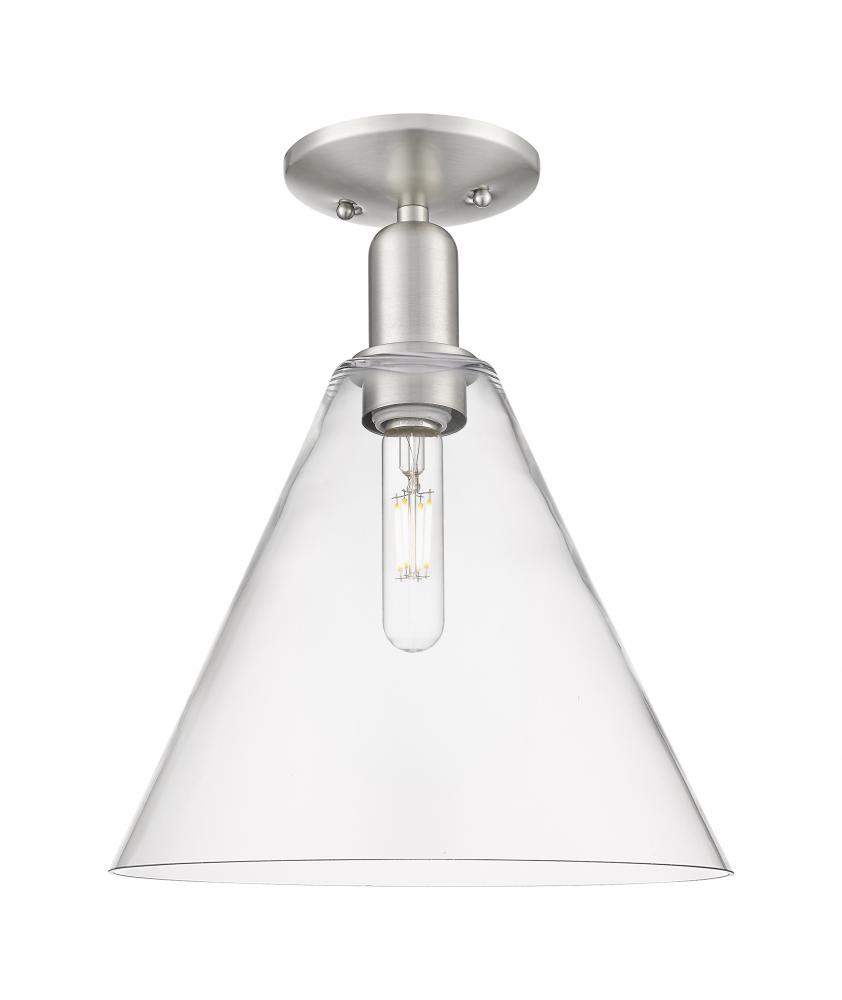 Berkshire Glass - 1 Light - 12 inch - Brushed Satin Nickel - Semi-Flush Mount