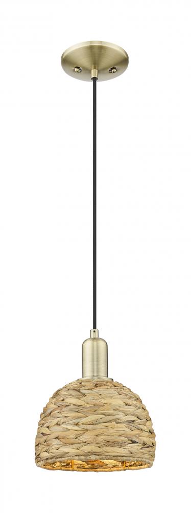 Woven Rattan - 1 Light - 8 inch - Antique Brass - Mini Pendant