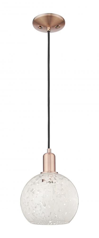 White Mouchette - 1 Light - 8 inch - Antique Copper - Cord hung - Mini Pendant