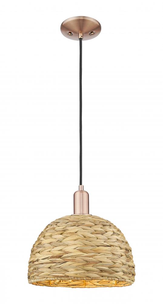 Woven Rattan - 1 Light - 12 inch - Antique Copper - Cord hung - Mini Pendant