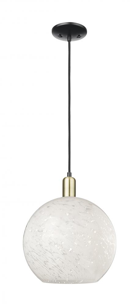 White Mouchette - 1 Light - 12 inch - Black Antique Brass - Cord hung - Mini Pendant