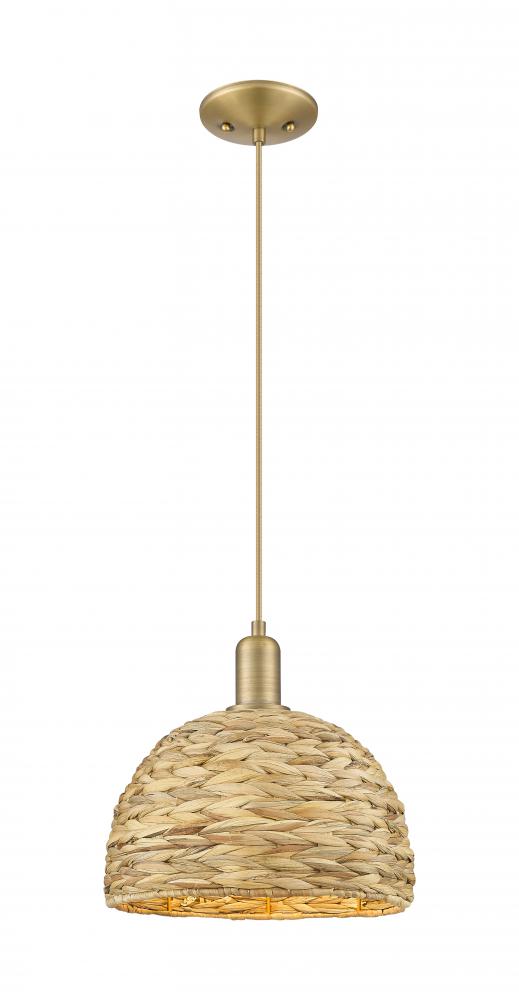 Woven Rattan - 1 Light - 12 inch - Brushed Brass - Cord hung - Mini Pendant