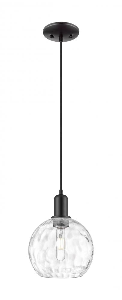 Athens Water Glass - 1 Light - 8 inch - Matte Black - Cord hung - Mini Pendant