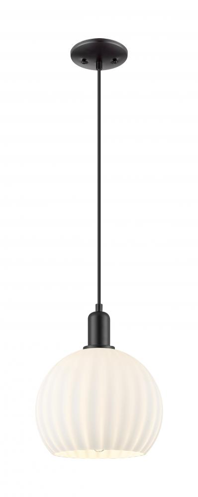 White Venetian - 1 Light - 10 inch - Matte Black - Cord hung - Mini Pendant
