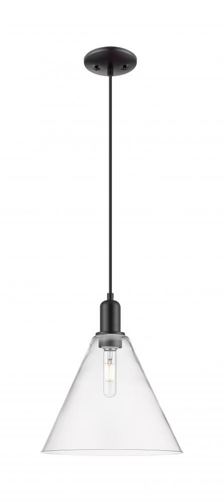 Berkshire Glass - 1 Light - 12 inch - Matte Black - Cord hung - Mini Pendant