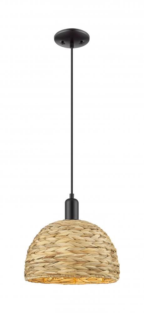 Woven Rattan - 1 Light - 12 inch - Matte Black - Cord hung - Mini Pendant