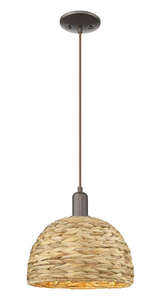 Woven Rattan - 1 Light - 12 inch - Oil Rubbed Bronze - Cord hung - Mini Pendant