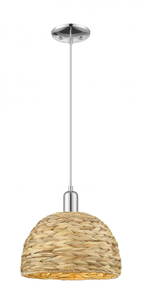 Woven Rattan - 1 Light - 12 inch - Polished Chrome - Cord hung - Mini Pendant