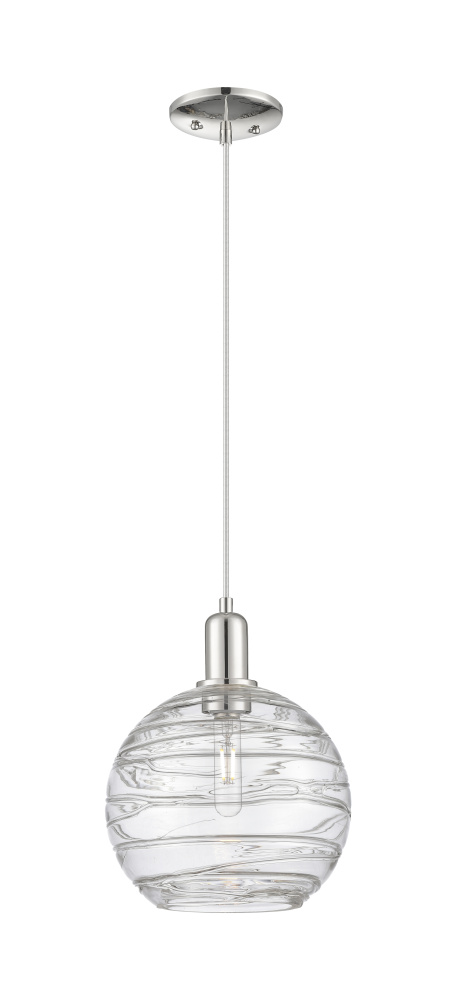 Athens Deco Swirl - 1 Light - 10 inch - Polished Nickel - Cord hung - Mini Pendant