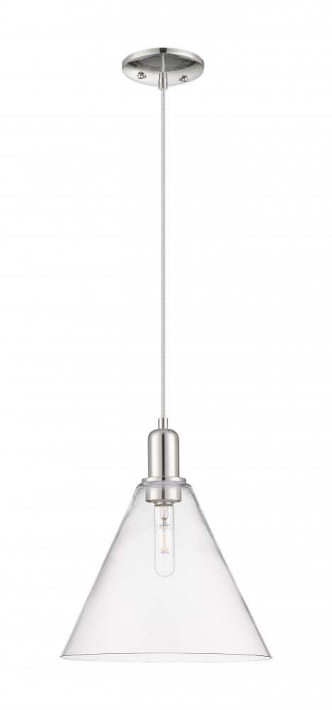 Berkshire Glass - 1 Light - 12 inch - Polished Nickel - Cord hung - Mini Pendant
