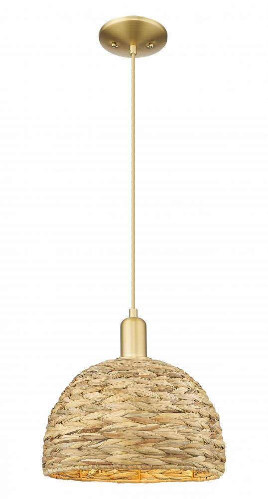 Woven Rattan - 1 Light - 12 inch - Satin Gold - Cord hung - Mini Pendant
