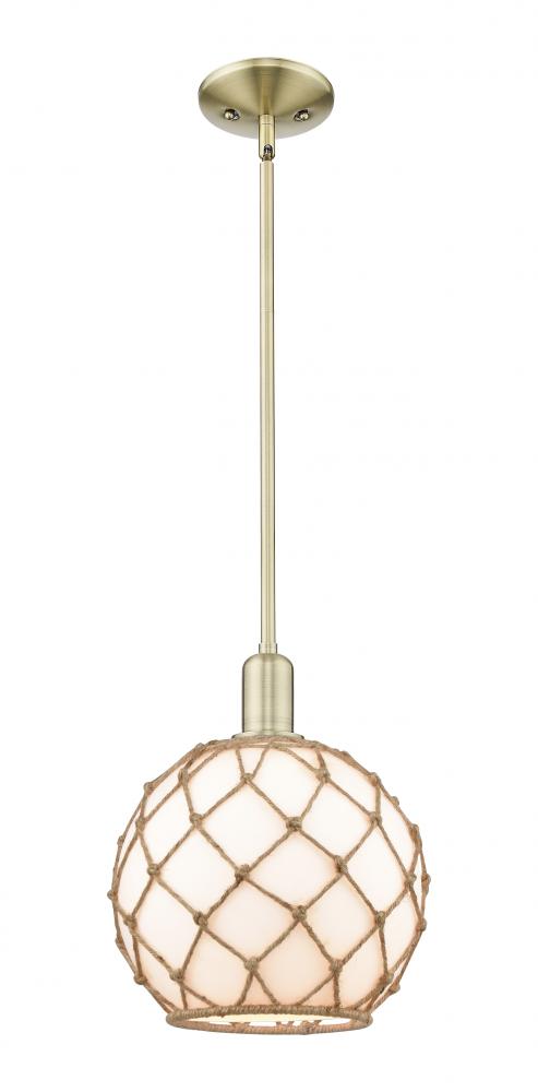 Farmhouse Rope - 1 Light - 10 inch - Antique Brass - Stem hung - Mini Pendant