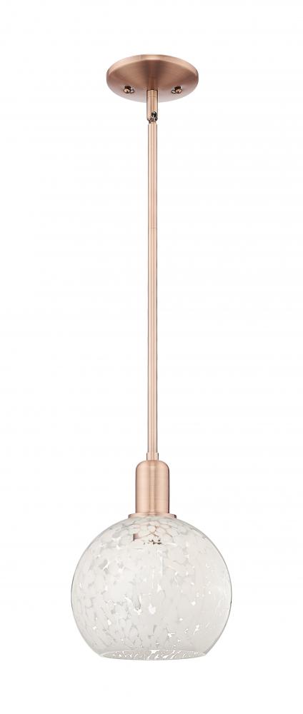 White Mouchette - 1 Light - 8 inch - Antique Copper - Stem hung - Mini Pendant