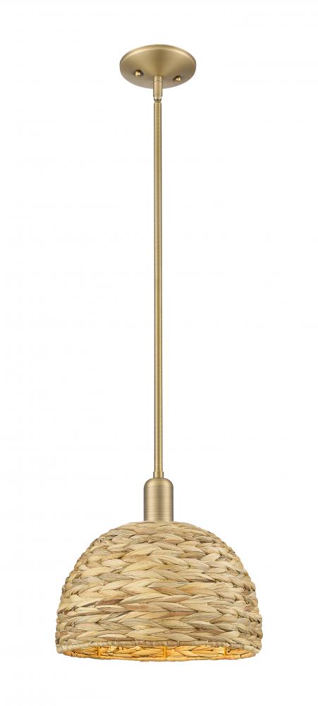 Woven Rattan - 1 Light - 12 inch - Brushed Brass - Stem hung - Mini Pendant