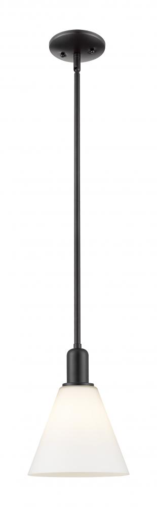 Berkshire Glass - 1 Light - 8 inch - Matte Black - Stem hung - Mini Pendant