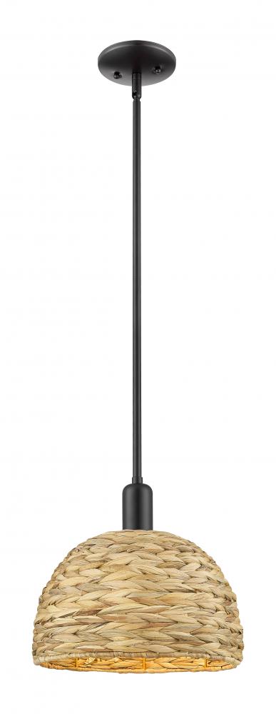 Woven Rattan - 1 Light - 12 inch - Matte Black - Stem hung - Mini Pendant