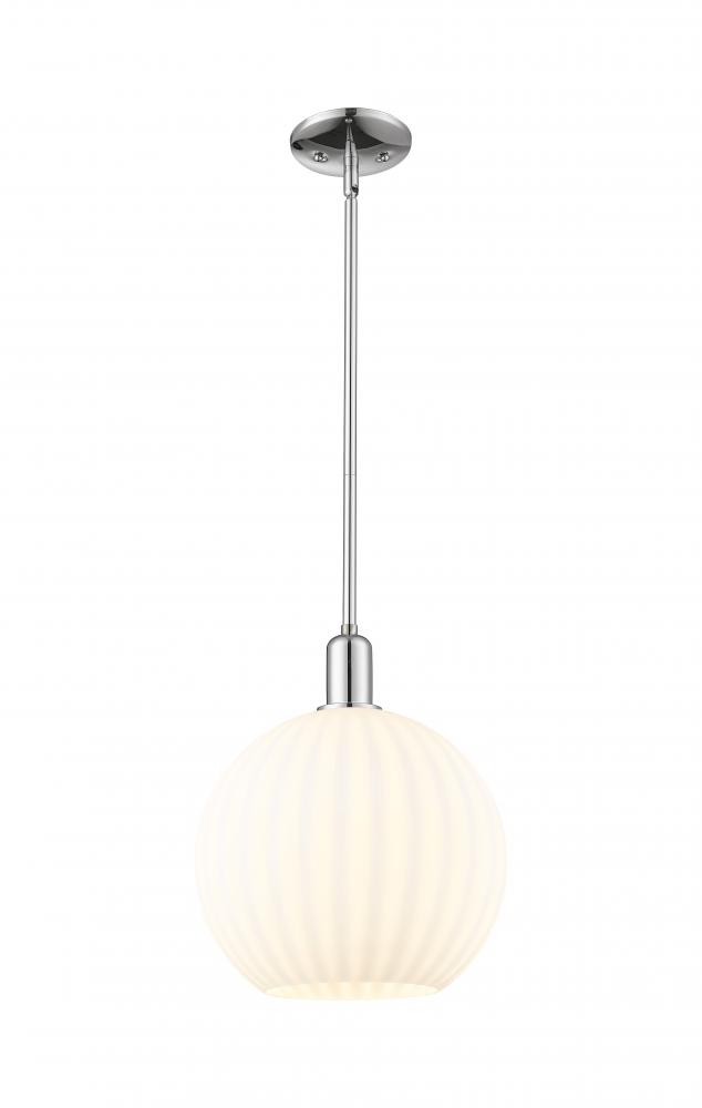 White Venetian - 1 Light - 12 inch - Polished Chrome - Stem hung - Mini Pendant