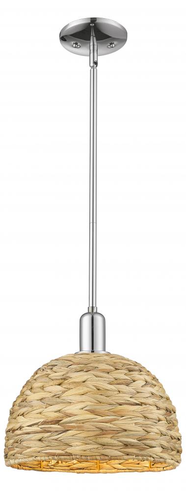 Woven Rattan - 1 Light - 12 inch - Polished Chrome - Stem hung - Mini Pendant