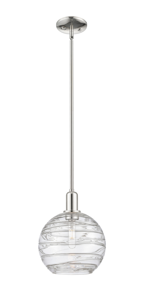 Athens Deco Swirl - 1 Light - 10 inch - Polished Nickel - Stem hung - Mini Pendant