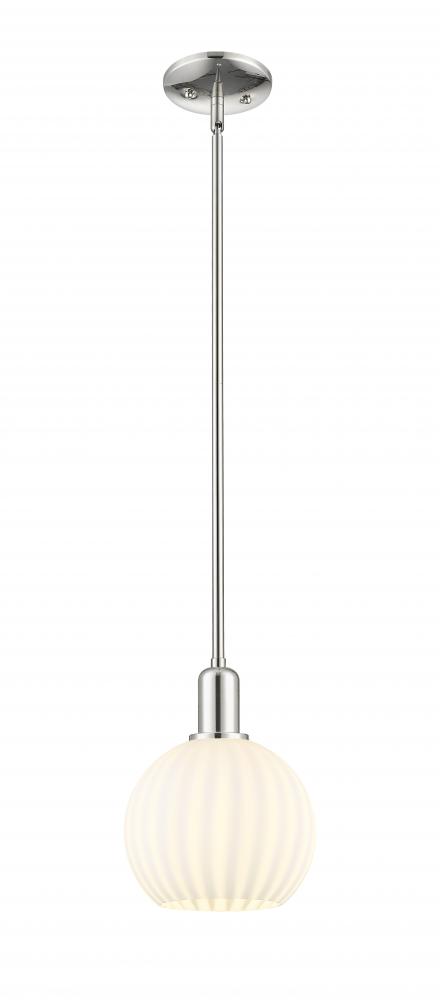 White Venetian - 1 Light - 8 inch - Polished Nickel - Stem hung - Mini Pendant