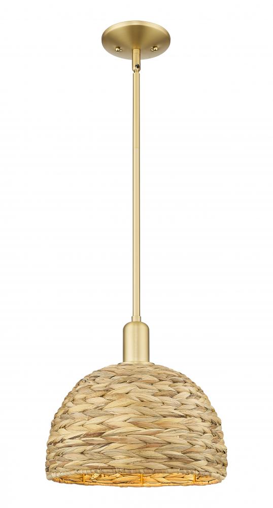Woven Rattan - 1 Light - 12 inch - Satin Gold - Stem hung - Mini Pendant