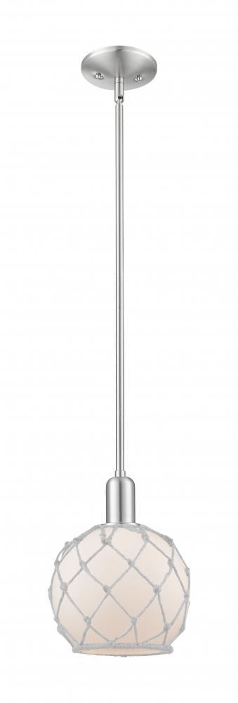 Farmhouse Rope - 1 Light - 8 inch - Brushed Satin Nickel - Stem hung - Mini Pendant