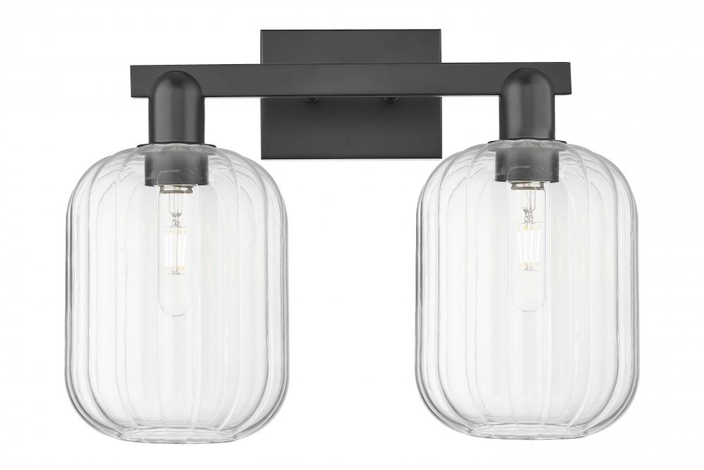 Preston Cylinder - 2 Light - 16 inch - Matte Black - Bath Vanity Light