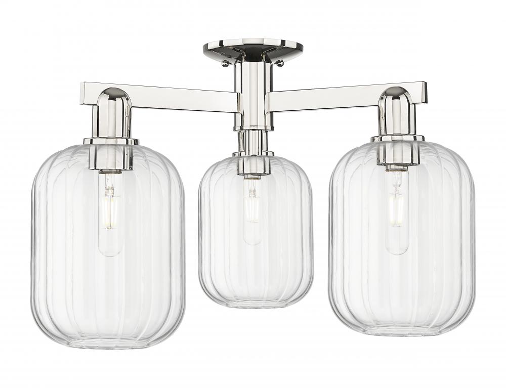 Preston Cylinder - 3 Light - 6 inch - Polished Nickel - Semi-Flush Mount