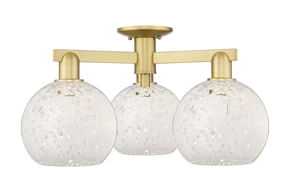 White Mouchette - 3 Light - 26 inch - Satin Gold - Semi-Flush Mount