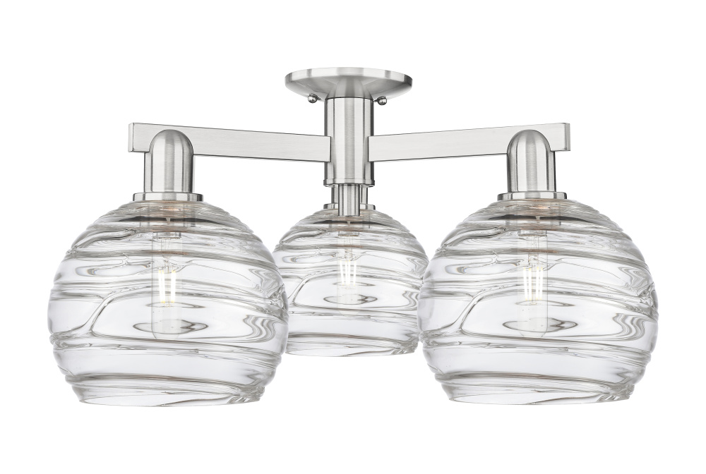 Athens Deco Swirl - 3 Light - 26 inch - Brushed Satin Nickel - Semi-Flush Mount