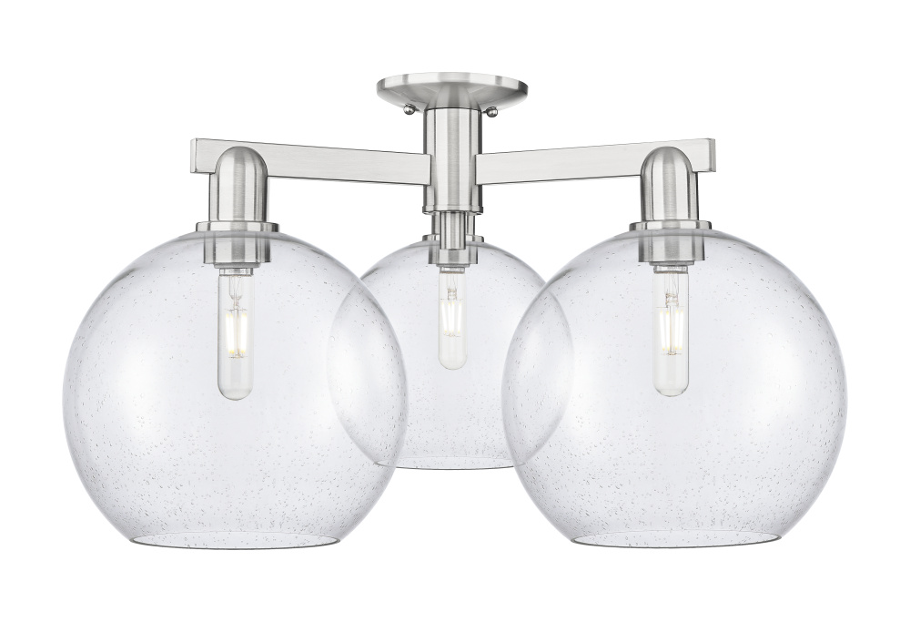 Athens - 3 Light - 28 inch - Brushed Satin Nickel - Semi-Flush Mount