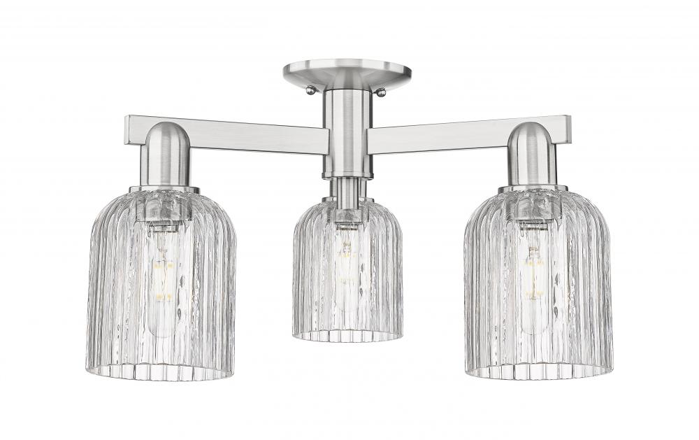 Bridal Veil - 3 Light - 6 inch - Brushed Satin Nickel - Semi-Flush Mount