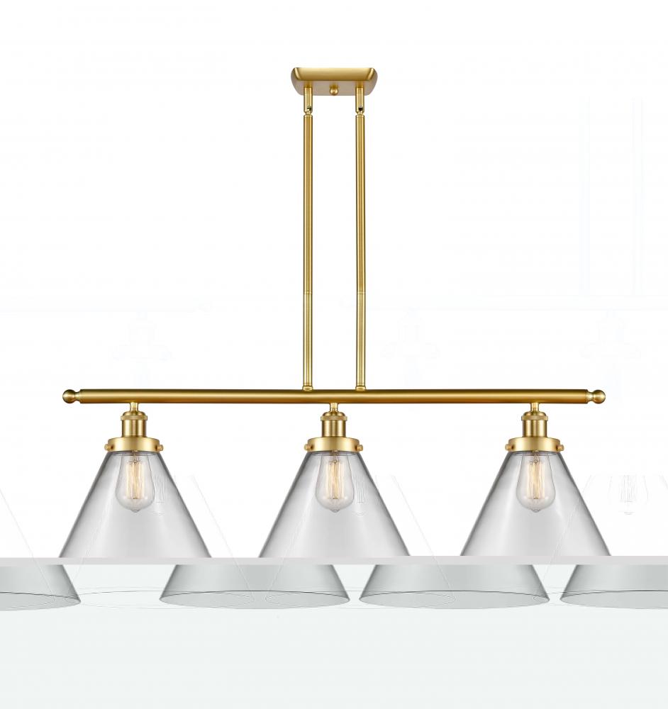 Cone - 3 Light - 36 inch - Satin Gold - Stem Hung - Island Light