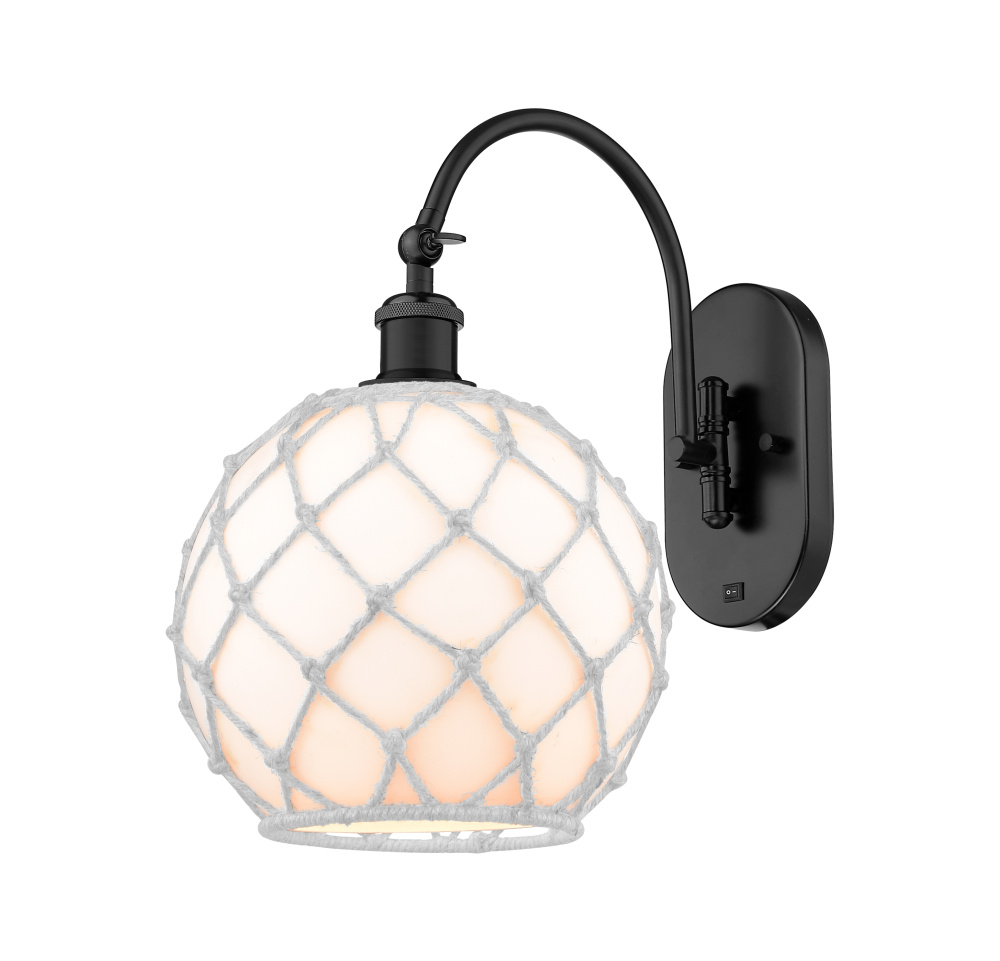 Farmhouse Rope - 1 Light - 10 inch - Matte Black - Adjustable - Sconce