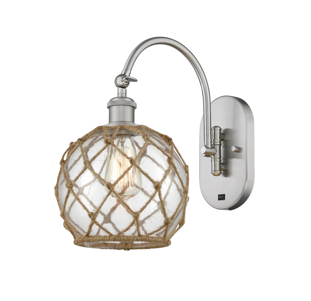 Farmhouse Rope - 1 Light - 8 inch - Brushed Satin Nickel - Adjustable - Sconce