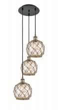 Innovations Lighting 113B-3P-BAB-G122-8RB - Farmhouse Rope - 3 Light - 15 inch - Black Antique Brass - Cord Hung - Multi Pendant
