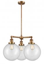 Innovations Lighting 207-BB-G202-10 - Beacon - 3 Light - 24 inch - Brushed Brass - Stem Hung - Chandelier