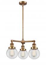Innovations Lighting 207-BB-G202-6 - Beacon - 3 Light - 19 inch - Brushed Brass - Stem Hung - Chandelier