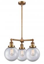 Innovations Lighting 207-BB-G202-8 - Beacon - 3 Light - 22 inch - Brushed Brass - Stem Hung - Chandelier