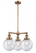 Innovations Lighting 207-BB-G204-8 - Beacon - 3 Light - 22 inch - Brushed Brass - Stem Hung - Chandelier