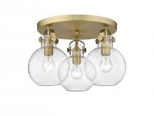 Innovations Lighting 410-3F-BB-G410-7CL - Newton Sphere - 3 Light - 18 inch - Brushed Brass - Semi-Flush Mount