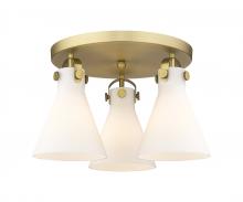 Innovations Lighting 410-3F-BB-G411-7WH - Newton Cone - 3 Light - 18 inch - Brushed Brass - Semi-Flush Mount