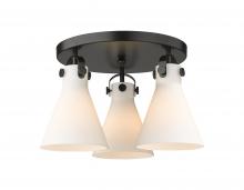 Innovations Lighting 410-3F-BK-G411-7WH - Newton Cone - 3 Light - 18 inch - Matte Black - Semi-Flush Mount
